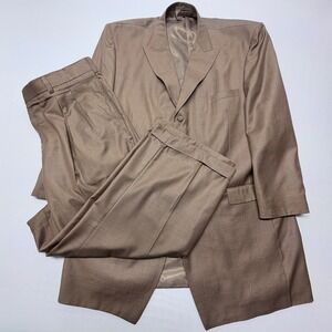 Giorgio Versuzi Mens Brown Blue Windowpane Plaid 1-Button Suit Set 47L Pleated